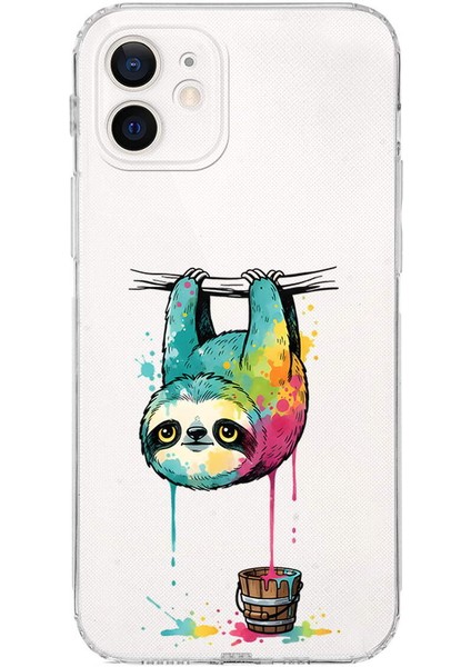 iPhone 12 Mini ile Uyumlu Splash Tembel Hayvan Tasarımlı Şeffaf Silikon Kılıf