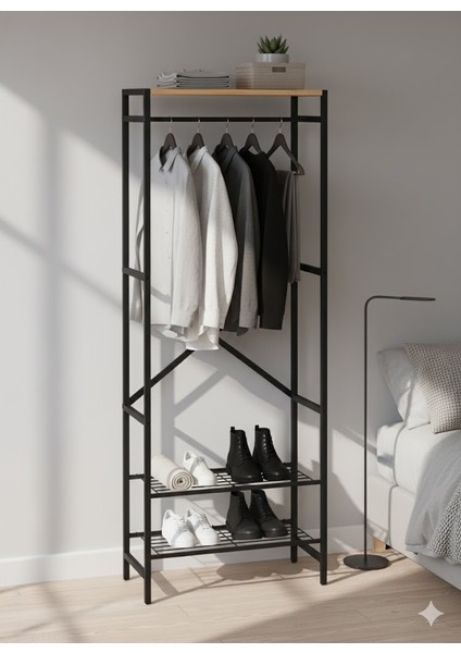 Tridihome Modern Metal Raflı Açık Gardırop Elbise Askılığı Portmanto Ayakkabılık