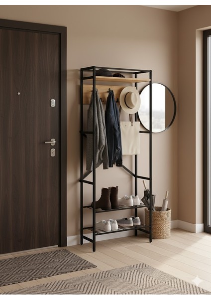 Tridihome Modern Metal Raflı Açık Gardırop Elbise Askılığı Portmanto Ayakkabılık