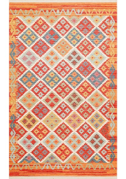 Ürgüp 05 Terra %100 Pamuk ile Üretilen Etnik Desenlere Sahip Yıkanabilir Çift Taraflı Ince Yıkanabilir Kilim