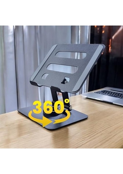 360 Derece Sonsuz Pozisyonda Dönebilen Katlanabilir Metal Alaşımlı Yükseklik ve Açı Ayarlı Kaydırmaz Telefon ve Tablet Standı (Tablet Standı N03) fiyatları