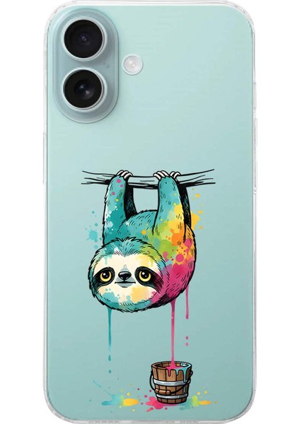 iPhone 16 ile Uyumlu Splash Tembel Hayvan Tasarımlı Şeffaf Silikon Kılıf