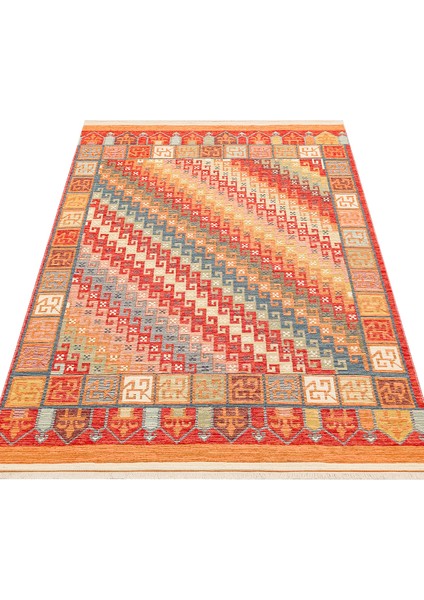 Ürgüp 11 Terra %100 Pamuk ile Üretilen Etnik Desenlere Sahip Yıkanabilir Çift Taraflı Ince Yıkanabilir Kilim