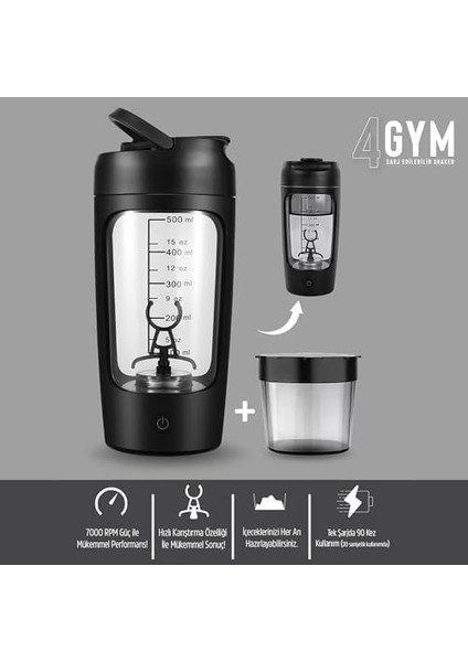 Stevig 4 Gym Şarj Edilebilir Elektrikli Protein Shaker 650 ml Black ST-225