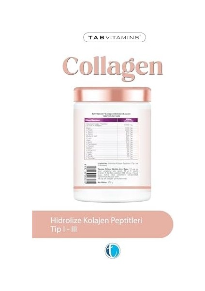 Tabvıtamıns Collagen 30 Servis Aromasız Hidrolize Kolajen Peptitleri Tip 1 Tip 3 fiyatları