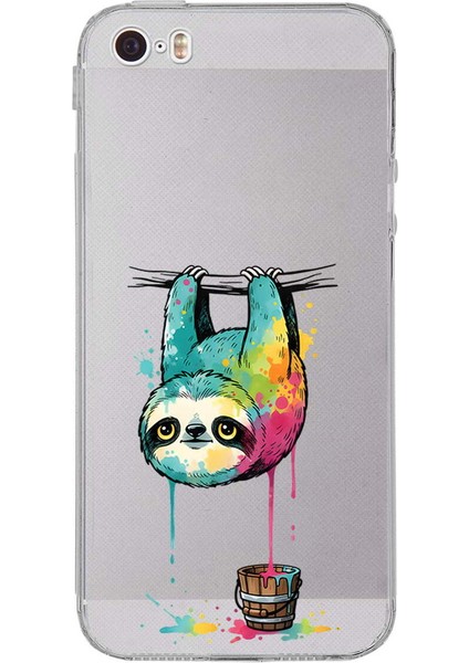 Iphone 5 ile Uyumlu Splash Tembel Hayvan Tasarımlı Şeffaf Silikon Kılıf