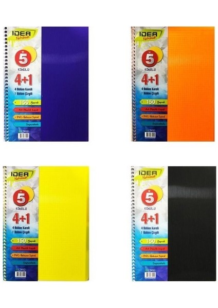 Çınar Spiralli Ayraçlı Defter Idea A5 150 Yp 4+1 (Adet Fiyatı, Stoktaki Renk Gönderilir) 66001