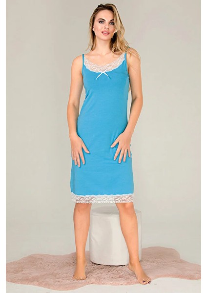 Lady Dantel Detaylı Açık Mavi Gecelik