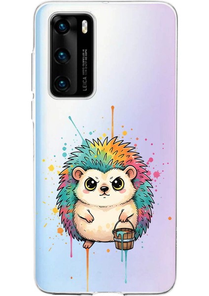 Huawei P40 ile Uyumlu Splash Kirpi Tasarımlı Şeffaf Silikon Kılıf