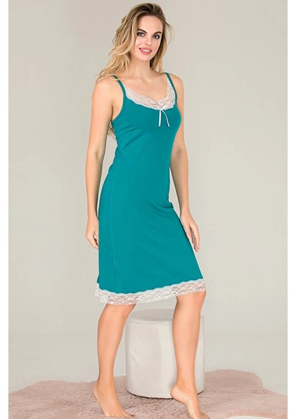 Lady Dantel Detaylı Turkuaz Gecelik