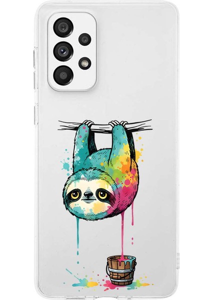 Samsung Galaxy A73 ile Uyumlu Splash Tembel Hayvan Tasarımlı Slimfit Şeffaf Silikon Kılıf