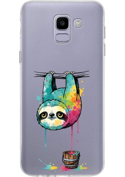 Samsung Galaxy J6 ile Uyumlu Splash Tembel Hayvan Tasarımlı Slimfit Şeffaf Silikon Kılıf
