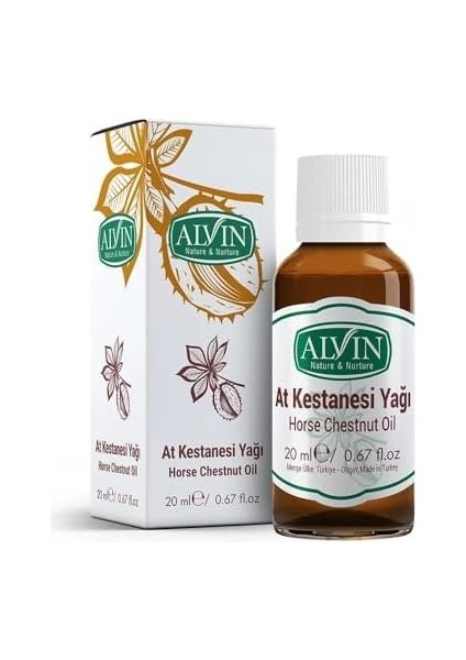 Alvin At Kestanesi Yağı, Soğuk Sıkım ve Doğal, Horse Chestnut Oil, 20 ml
