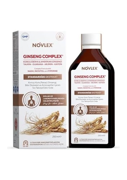 Novlex Ginseng Complex Kore (Panax)-Sibirya-Amerikan Ginsengi, Nadh, Taurin, Arjinin, Guarana 250ML fiyatları