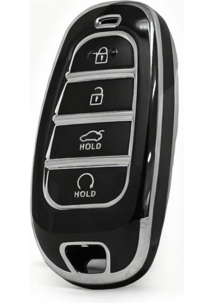 Hyundai 2021–2024 Yeni Tucson & Santa Fe Uyumlu Anahtar Kılıfı – Siyah & Gümüş