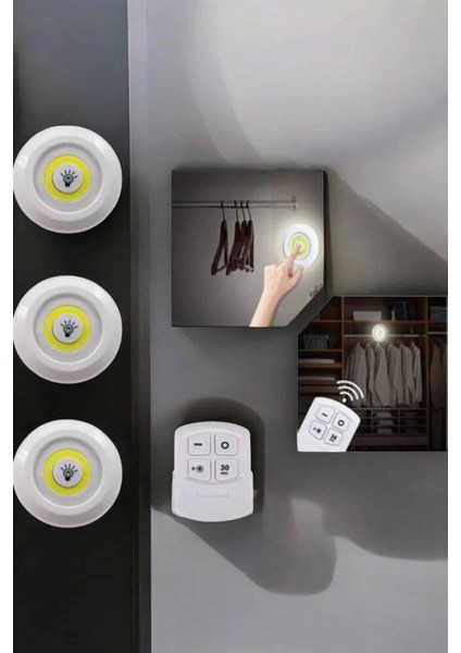Ieg Spot Lamba LED Işık 3'lü Uzaktan Kumandalı Pilli Yapışkanlı Kablosuz fırsatları