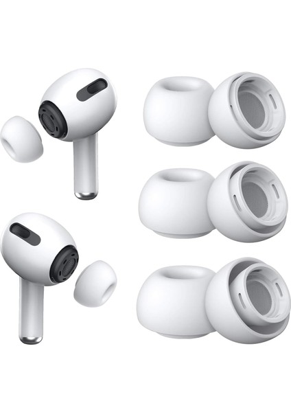 Airpods Pro Için Kulaklık Uçları - 6 Set (Xs/s/l) [airpods Pro ile Uyumlu Kılıf - Beyaz]