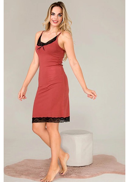 Lady Dantel Detaylı Kahve Gecelik