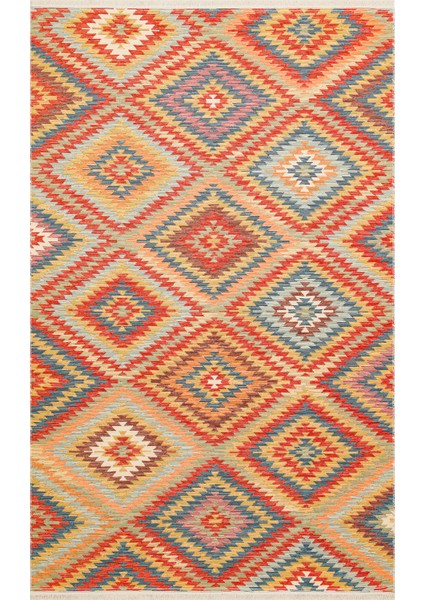 Ürgüp 07 Terra %100 Pamuk ile Üretilen Etnik Desenlere Sahip Yıkanabilir Çift Taraflı Ince Yıkanabilir Kilim