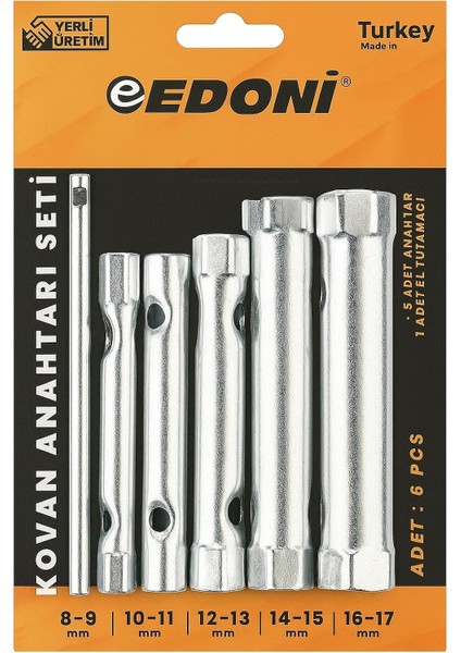 Kovan Anahtar Seti, 6 Parça, Ergonomik El Tutamağı, Dayanıklı Çelik Malzeme, 8-17 mm Arası Kovan Anahtarları, Endüstriyel Kullanıma Uygun, Kompakt, Ekonomik, Onarım Bakım Takım Seti