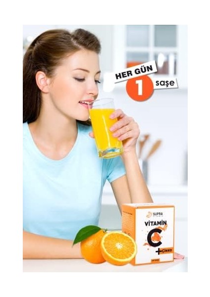 Supra Protein Supra Vitamin C + Çinko- Prebiyotik Inülin Ilaveli Toz Efervesan Saşe-28 Günlük Kür