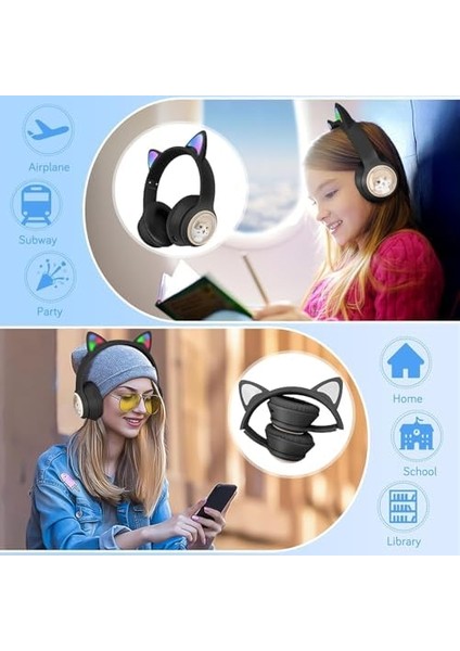 Renkli Büyük A Kalite Kulak Üstü Taç Renkli Işıklı Kedi Kulaklı Kedi Kabartmalı 5.3 Version Ped Balşlıklı Boyu Ayarlanabilen Çok Rahat Bluetooth Kulaklık Akz 02 (Pembe) modelleri