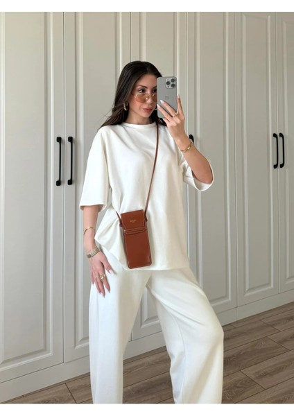 Kadın Modal Oys Kumaş Kısakol Eşofman Alt Üst Takım Bordo Beyaz indirimleri