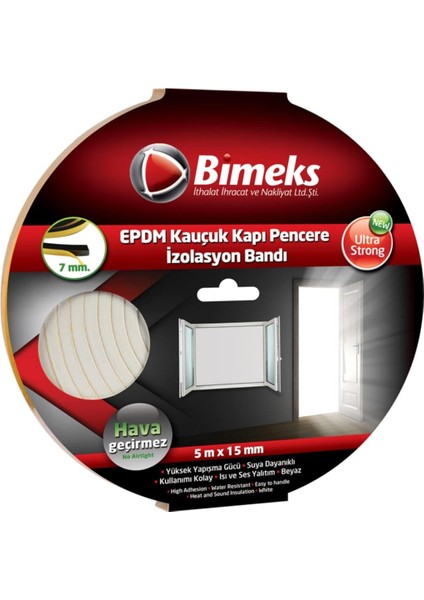 Epdm Kauçuk Kapı Pencere Bandı 7MMX15MMX5MT Beyaz 1008004