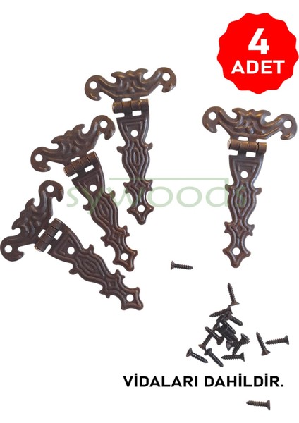 TEK KUYRUK MENTEŞE 4 ADET ANTİK 40X68 MM KUTU VE SANDIK MENTEŞESİ HOBİ MAKET