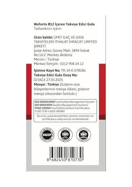 Wefortis B12 (Methylcobalamin) 100 Çiğneme Tablet modelleri