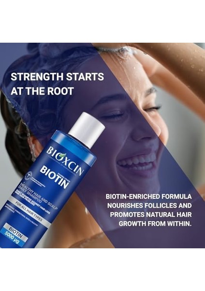 Bioxcin Biotin Dökülme Karşıtı Şampuan – 300 ml – Biotin, Çinko, B Vitamin Kompleksi ve Termal Su Içerikli – Saç Dökülmesine Karşı Etkili Bakım