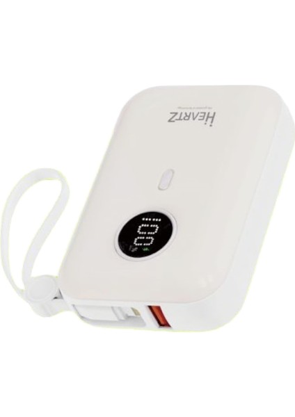 H2 10000 Mh Pd 20W ve USB 22.5W Fast Hızlı Şarj Dahili Type C ve Lightning Kablolu Dünya Standartlarına Uygun Polymer Batarya Birebir Amper LCD Göstergeli Powerbank (Yavruağzı)