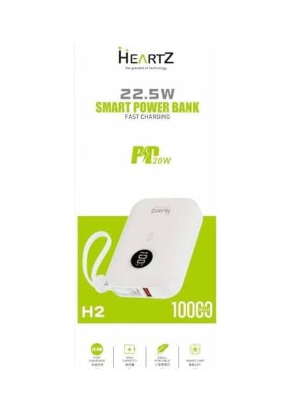 H2 10000 Mh Pd 20W ve USB 22.5W Fast Hızlı Şarj Dahili Type C ve Lightning Kablolu Dünya Standartlarına Uygun Polymer Batarya Birebir Amper LCD Göstergeli Powerbank (Yavruağzı) modelleri