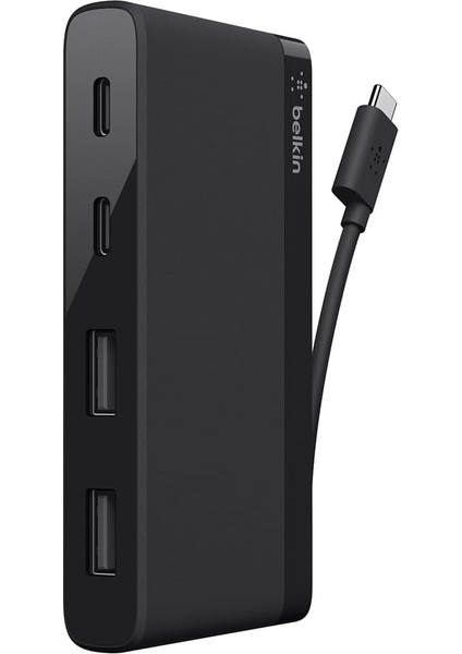 Bağlı Usb-C Kablolu Usb-C 4 Bağlantı Noktalı Usb-C Dizüstü Bilgisayarlar Için Usb-C Hub, Siyah