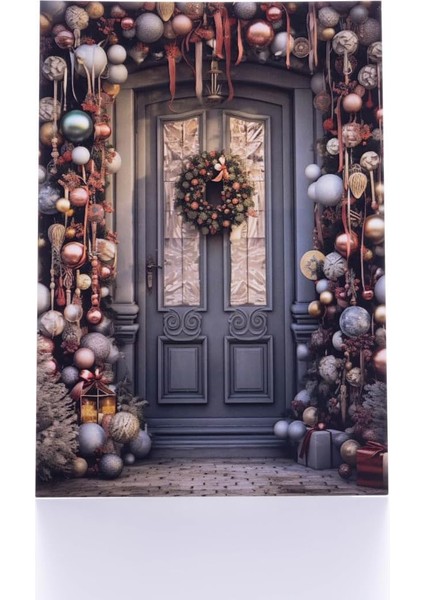 Kartpostal, Yılbaşı, Yılbaşı Topları ile Süslü Kapı, 12X17 cm 6 Adet