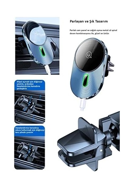 US-CD170 15W 2in1 Typec Magsefe, Manyetik Kablosuz Şarj ve Araç Içi Telefon Tutucu modelleri
