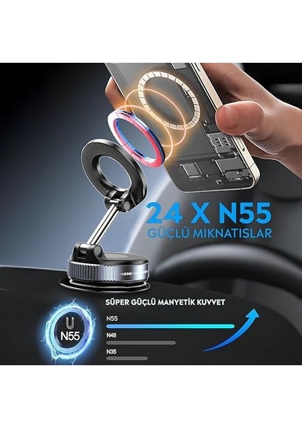 Araç Içi ve Masaüstü 360 Derece Dönebilen Vakum Özellikli Magnetik Telefon Tutucu modelleri