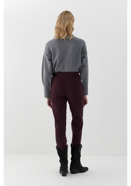Beli Lastikli Gabardin Pantolon Bordo modelleri