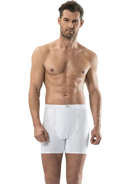 Erkek Tekli Beyaz Paçalı Pamuklu Boxer