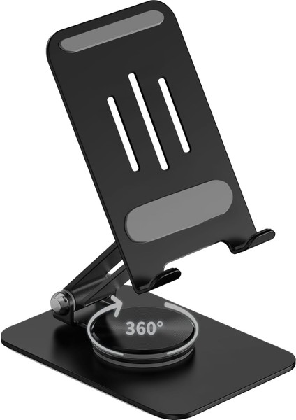 Çok Yönlü 360° Dönebilen Metal Gövdeli Telefon Standı Ayarlanabilir ve Katlanabilir Masa Üstü Ev ve Ofis Kullanımı Için Tüm Telefonlarla Uyumlu Tutucu (Siyah)