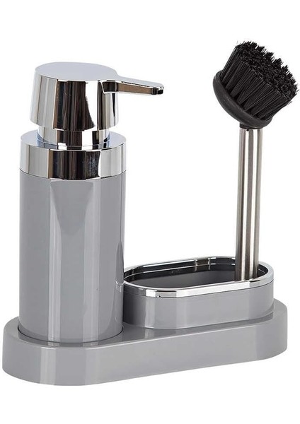 Polen Sıvı Sabunluk ve Fırça Mutfak Seti, 20 x 8,5 x 19,5 Cm, Gri