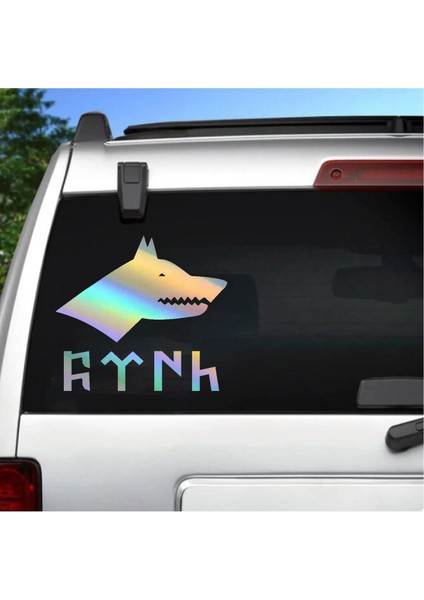Hologramlı JanJanlı Kurt ve Göktrkçe Türk Sticker - Araba Oto Motosiklet Karavan Sticker 00261