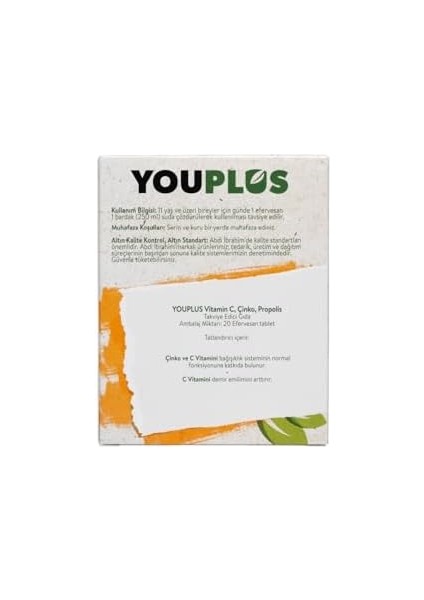 Youplus Vitamin C, Çinko & Propolis 20 Efervesan Tablet