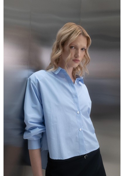 Vatkalı Çizgili Gömlek Mavi modelleri