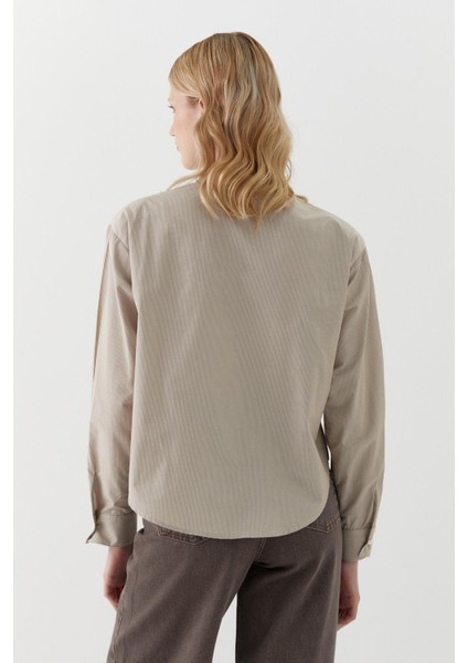 Vatkalı Çizgili Gömlek Bej indirimleri