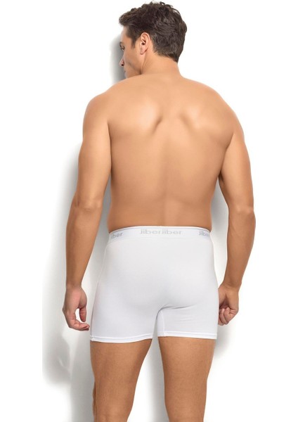 Erkek 3'lü Beyaz Likralı Stretch Boxer