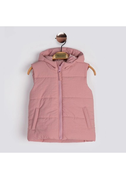 Kapşonlu Gül Kurusu Kız Çocuk Yelek