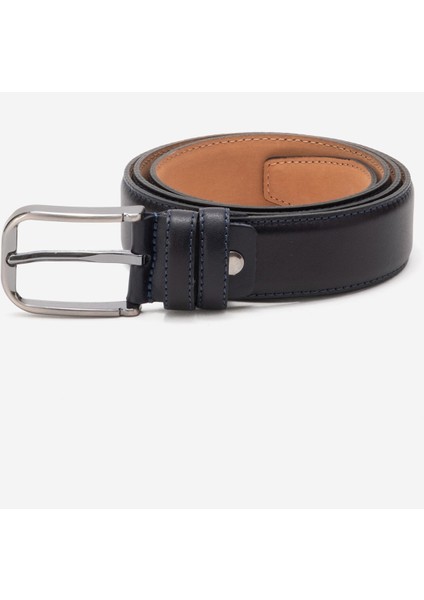 Hakiki Deri 3.5cm Erkek Takım Elbise Dikişli Klasik Kemer 518 Lacivert fiyatları