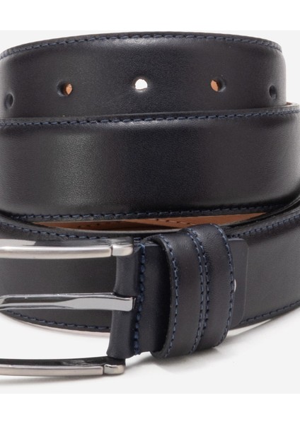 Hakiki Deri 3.5cm Erkek Takım Elbise Dikişli Klasik Kemer 518 Lacivert modelleri