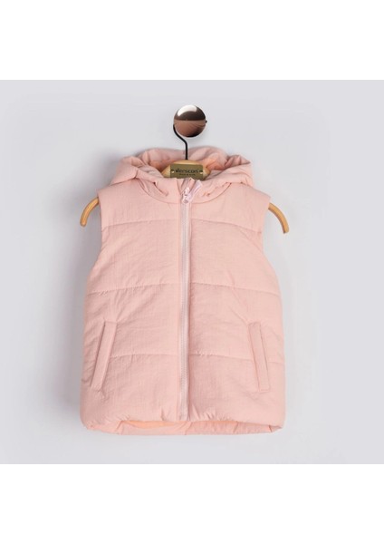 Kapşonlu Pudra Kız Çocuk Yelek